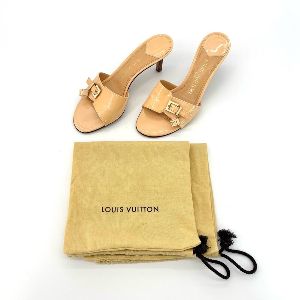 Louis Vuitton LV Dice Beige Charm Vernis Buckle Detail Slip On Mules Sandals 36 - Picture 2 of 9